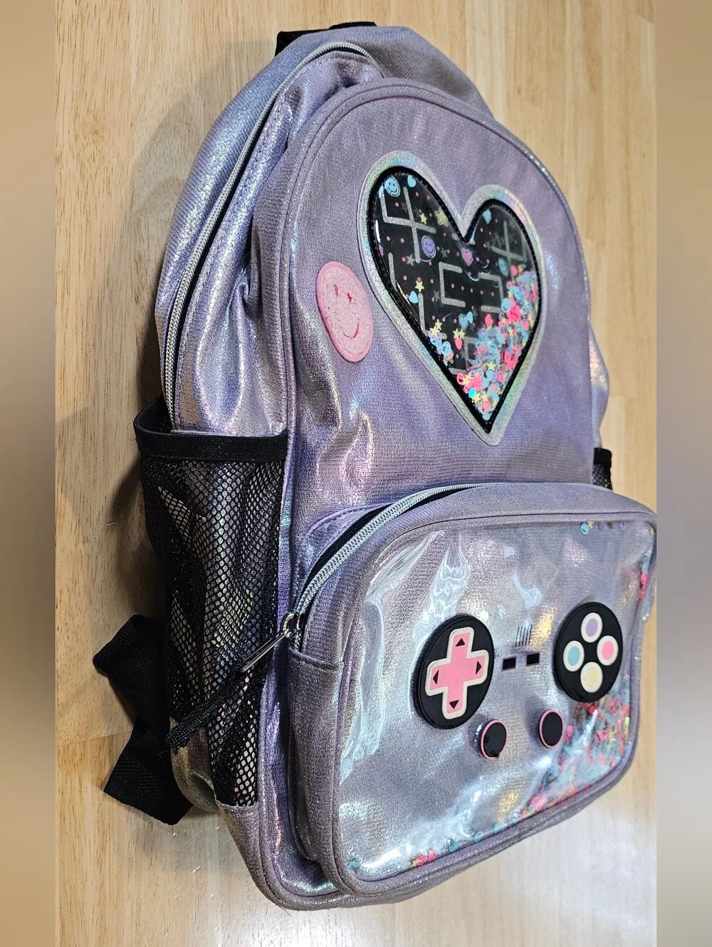 Gamer Iridescent Backpack with Heart Charm